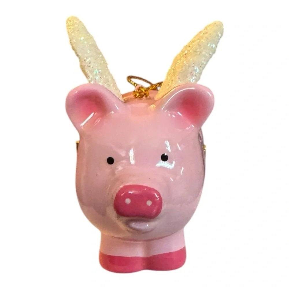 Flying Pig Ornament Large 4” Porcelain NEW